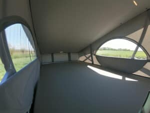 Rent California Beach 4WD camper van inside pop up roof tent