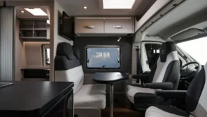 rent crosscamp lux 600 interior driver and passenger seat table