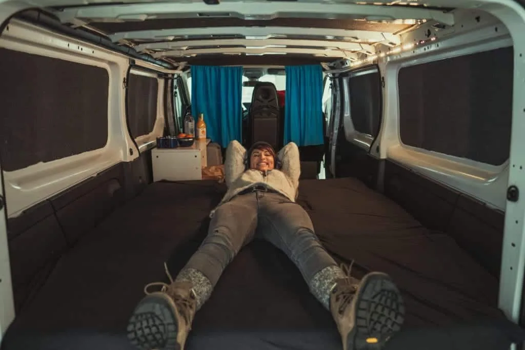 interior of rent camper renault trafic bed