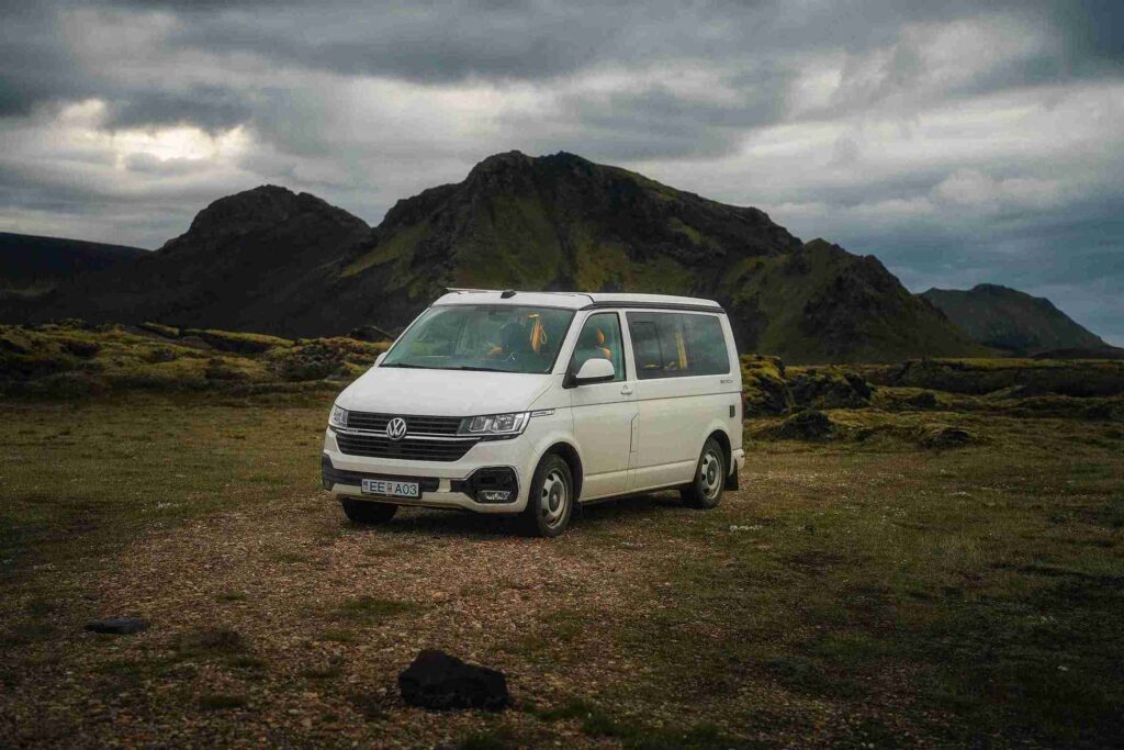 VW California 2024 parked and interior lights on
