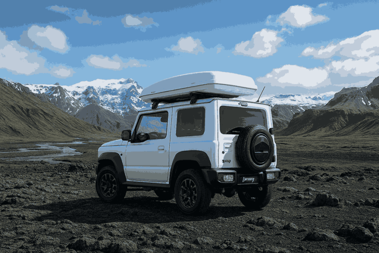 Suzuki Jimny AI image - parked by icelandic landscape
