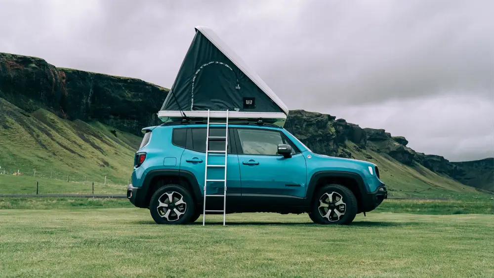 Jeep Renegade 4x4 with the pop-up tent open.