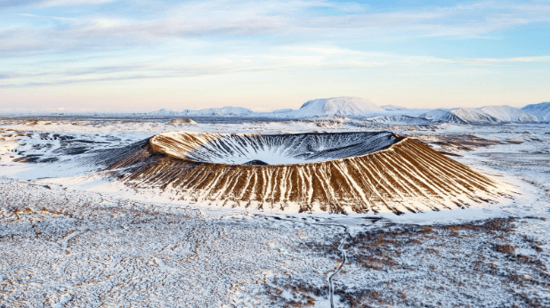 Kerid crater in Iceland covered in snow