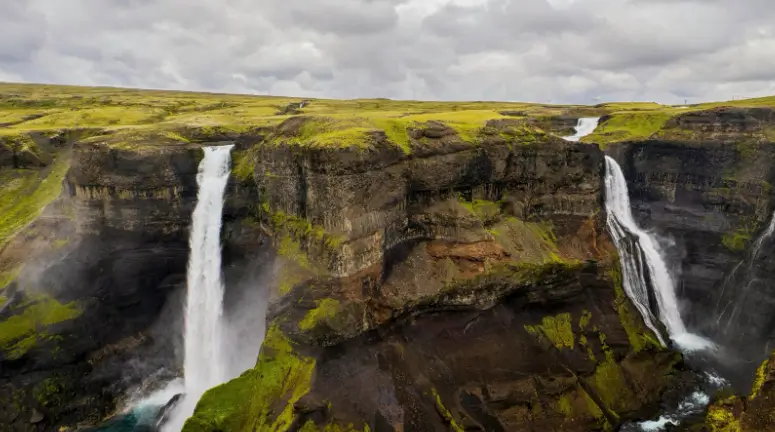 Háifoss and Granni waterfalls in Iceland’s highlands.
