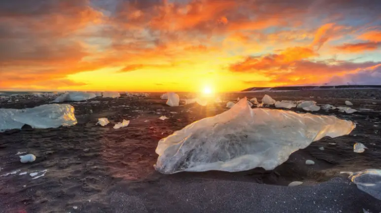 Sunset at Diamond Beach in Iceland.
