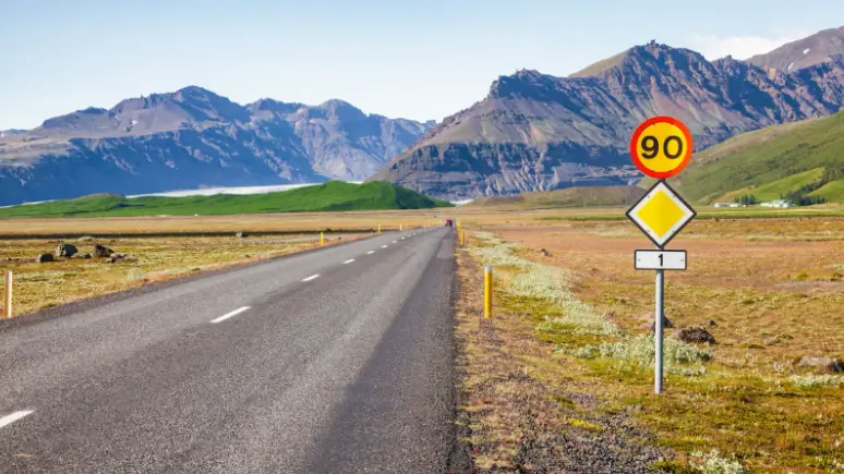 Speed road sign in Iceland.