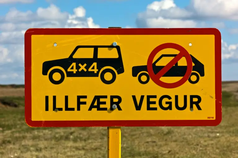 Road sign in Iceland showing 4x4 vehicles only