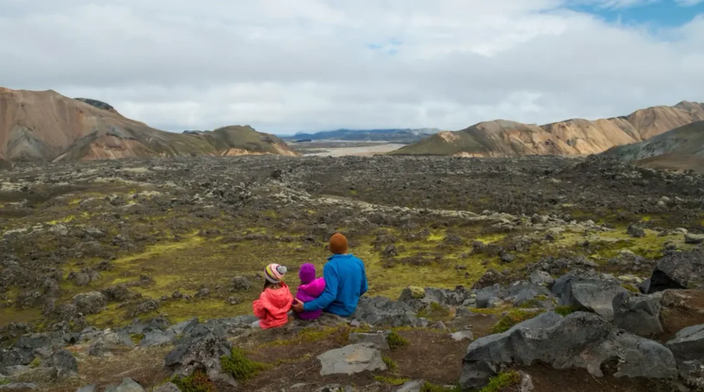 A family taking in the sights in Iceland’s highlands