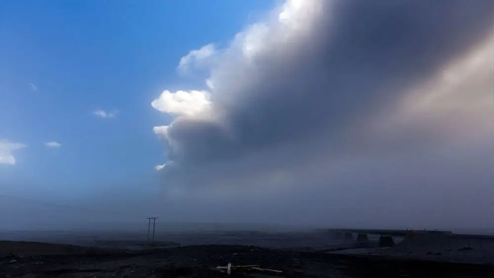 Volcanic ash cloud in South Iceland.