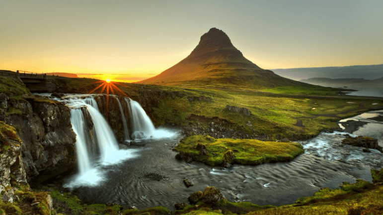Midnight Sun at Kirkjufell, Iceland.