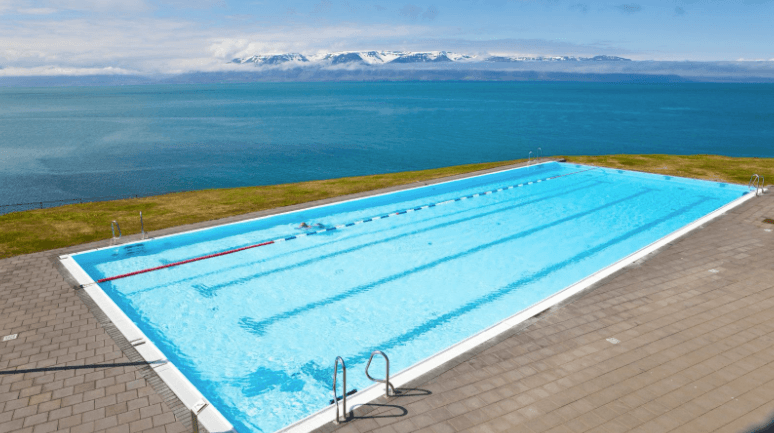 Public swimming pool in Iceland on the coast.