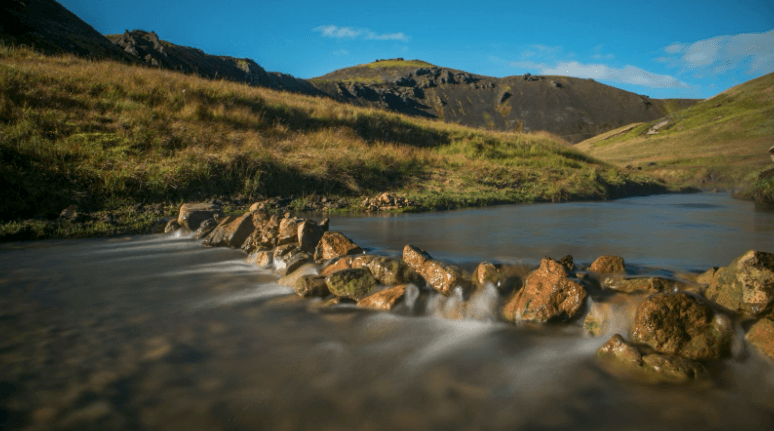 Reykjadalur steam river valley in Iceland.