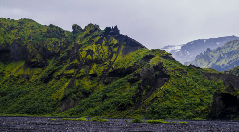 Green mountains of Þórsmörk, Iceland.