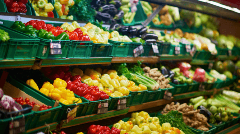Fresh produce in a supermarket. 