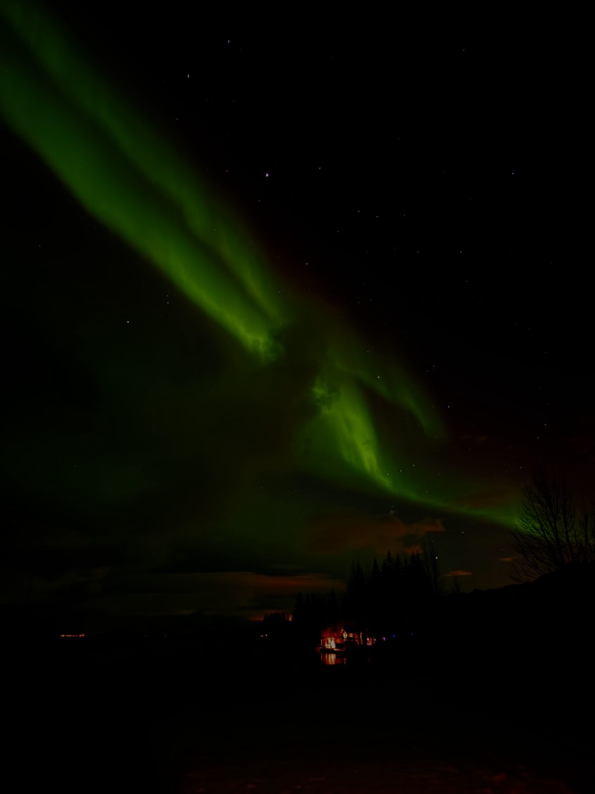 Green Northern Lights over Iceland seen during our campervan trip