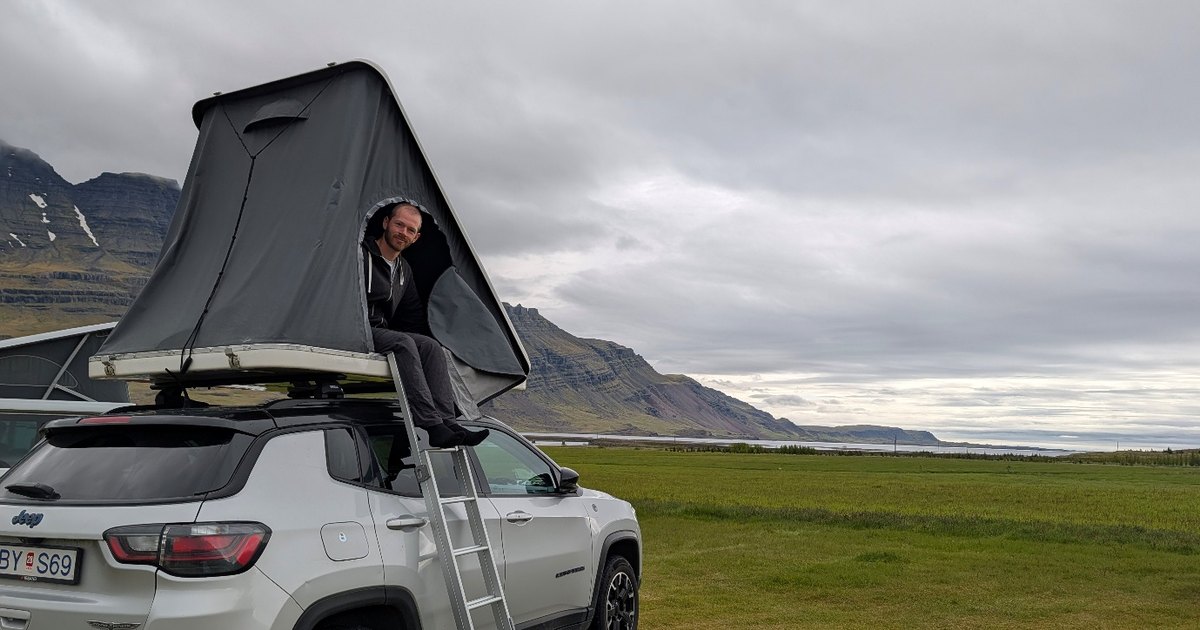 Jeep with tent open